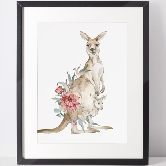 Watercolor Floral Kangaroo Illustration Wall Art Print Poster Unframed - Picture 2 of 9